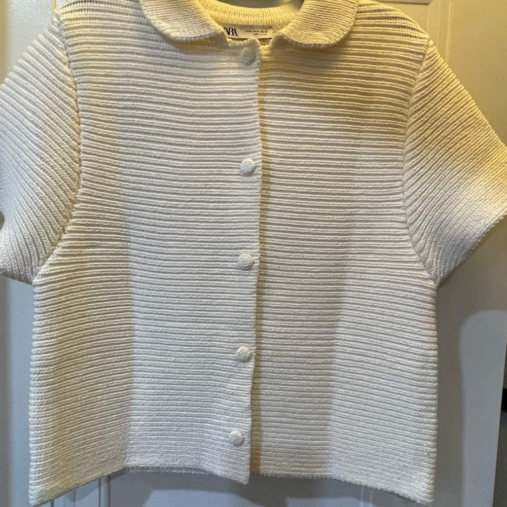 Zara Cream Short Sleeve Knit Cardigan XL